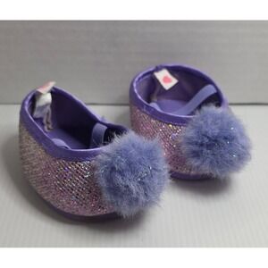 Build-A-Bear Purple Pink Sequin Ballet Flats Pom Pom Retired Doll Shoes